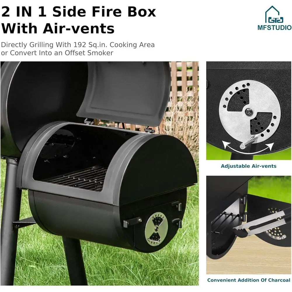 Large Capacity Outdoor Charcoal Smoker Grill Combo with 512 SQ.IN. Grilling Area
