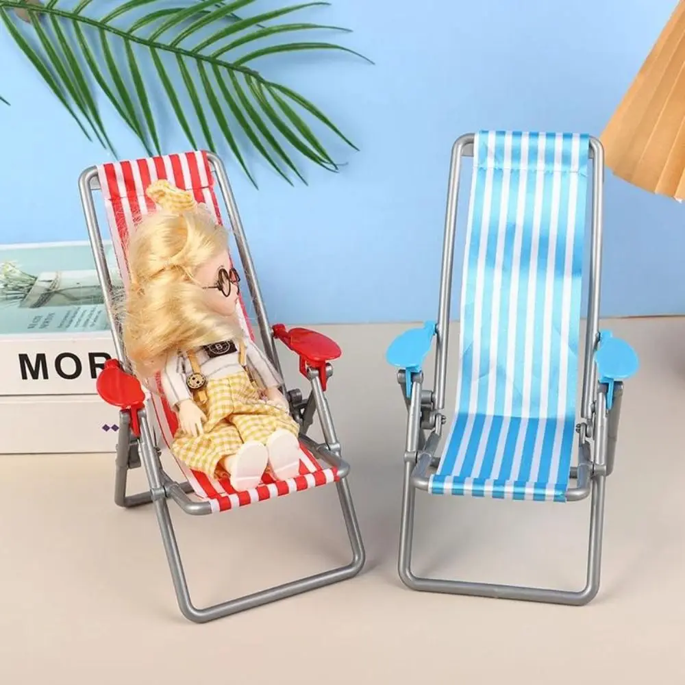 New Mini 1/6 Dollhouse Chair 4 Colors 12*11*19.5cm Casual Reclining Chair Foldable Beach Chair Model Outdoor Dollhouse