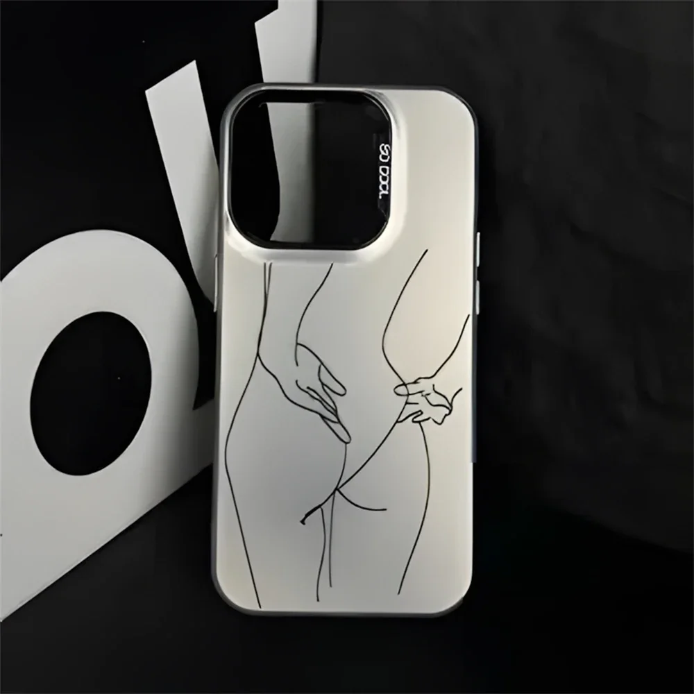 Sexy Girl Butt Geometric Line Case for iPhone 16 11 12 13 mini 14 15 Pro Max XR 8 Plus Hot Female Ass Hard Plastic Laser Cover