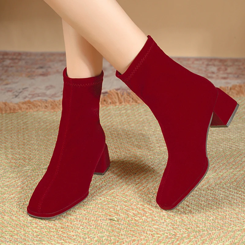 

High Heels Women's Boots Chunky Suede Fashion Shoes Dress Designer Winter Ankle Botas 2025 New Pumps Luxury Chelsea Boots Mujer
