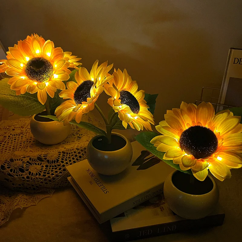 LED Sunflower Table Lamp Touch Sensor USB Decor Night Light Besides Lamp for Bedroom Gift for Children Kids