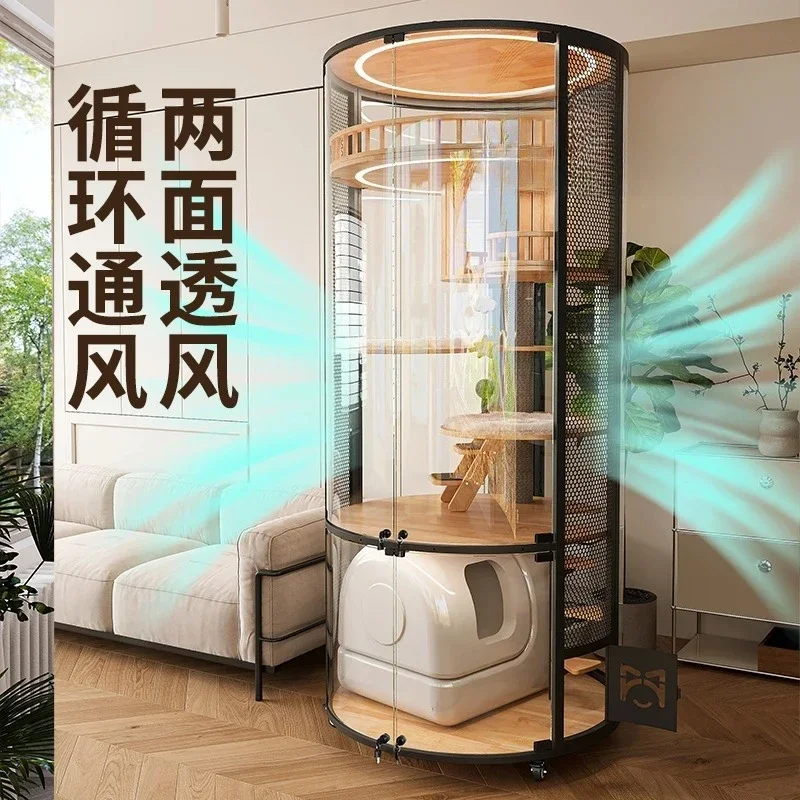 Cat Villa Deluxe 360 Panoramic Cat Cage House Solid Wood Steel Glass Smart Cat Toilet