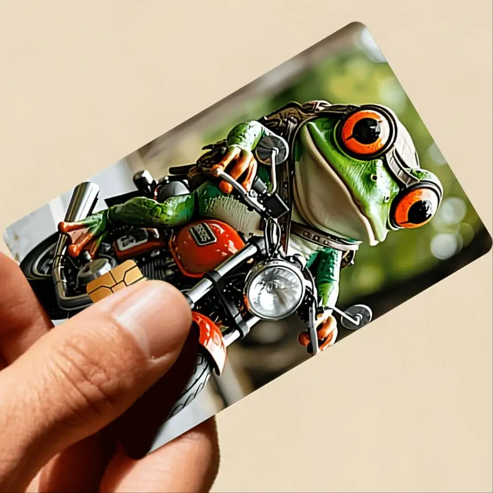 Cartoon Frog On Motorcycle Credit Card Sticker Bubble Free PVC Decal For EBT Debit Transit Small Chip Cards