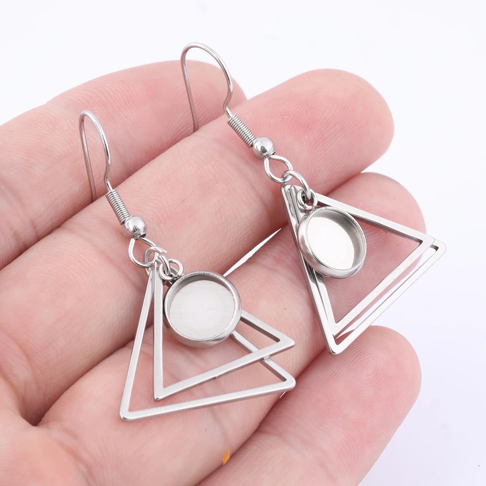 10pcs Triangle Hoop Earring Base Blanks Fit 8mm Round Cabochon Setting Trays Diy Earring Bezel Hooks For Jewelry Making