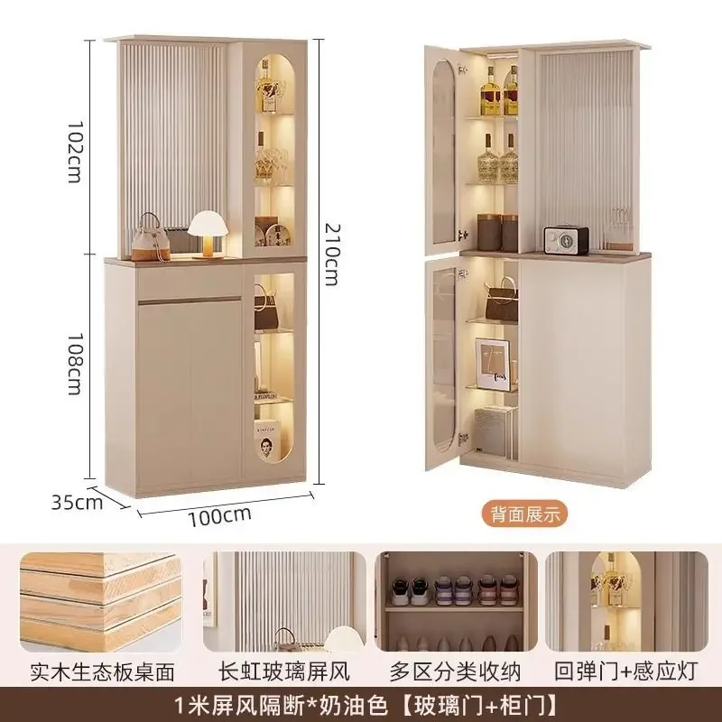 2025 new solid wood porch cabinet shoe integrated French screen partition household door wine cabinet