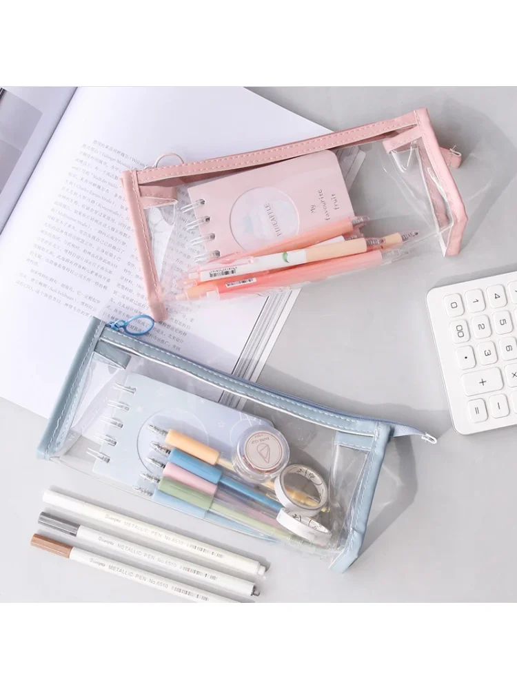 Transparent Pencil Case Large Capacity Simple Pen Bag Kawaii Cosmetic Bag School Study Stationery Office Supplies