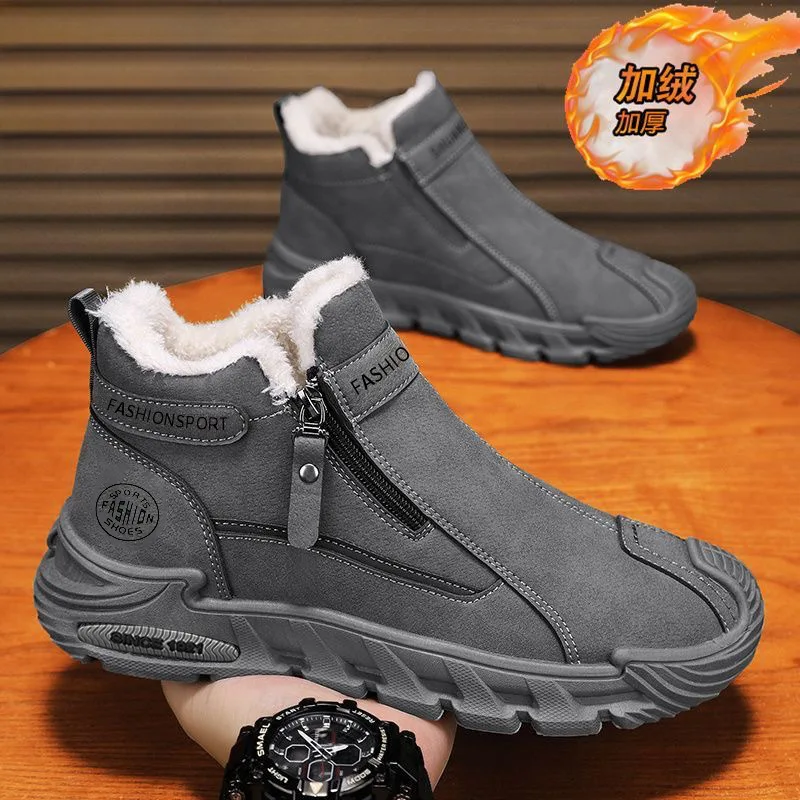 Men's Winter Fleece High-Top Boots Anti-Slip Wear-Resistant Thickened Warm Cotton Work Safety Shoes