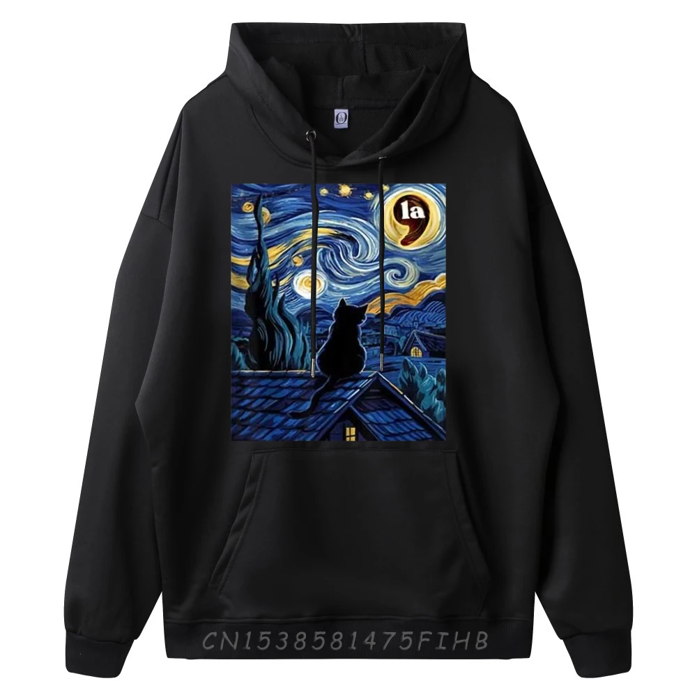 Halloween Starry Night Black Cat Comma La Kamala Harris Graphic Tees Luxury Hoodie Vintage Style