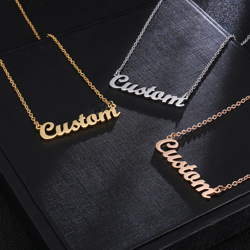 Steel Color Stainless Steel Name Necklace Galvanized Real Gold English Letter Necklace