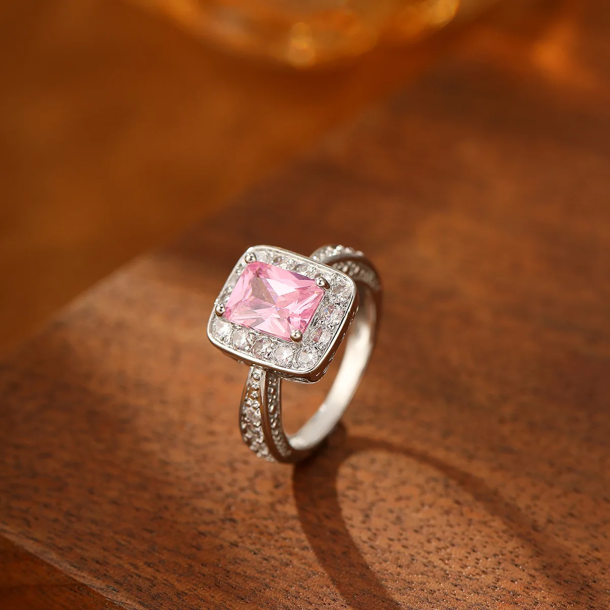 Square Pink Sparkling Zircon Princess 925 Sterling Silver Engagement Ring for Girlfriends Luxury Proposal Gift Fashion Jewelry