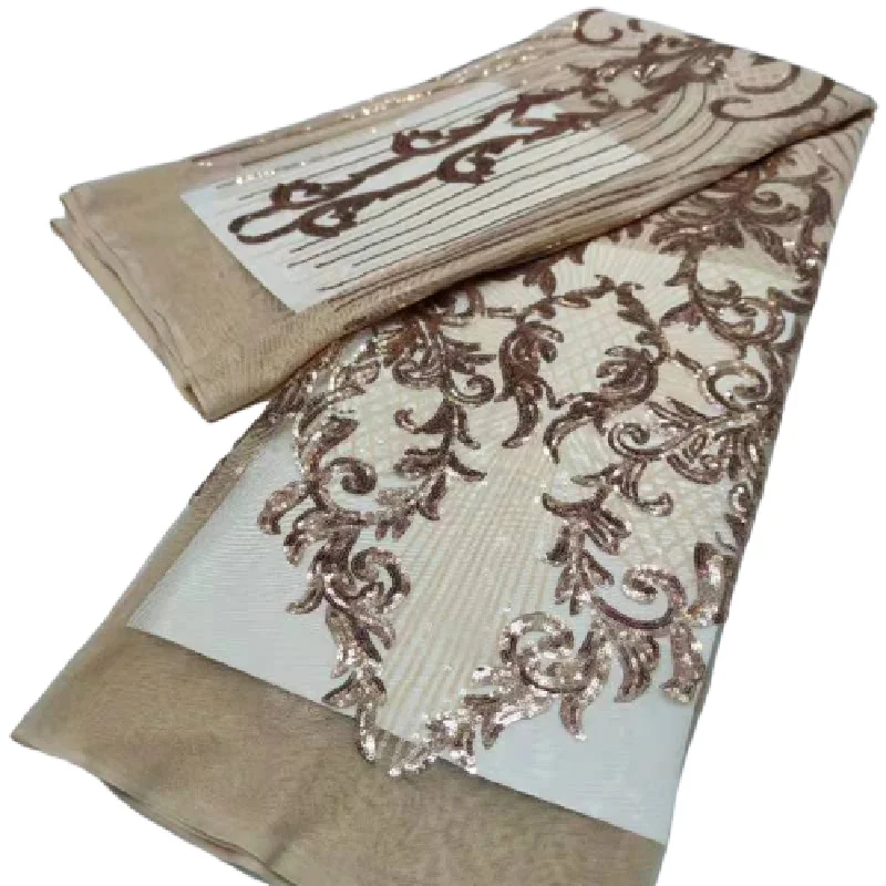 

2022 Latest Design Gold With Sequins embroidery African French Velvet Lace Fabric High Quality Nigerian Lace
