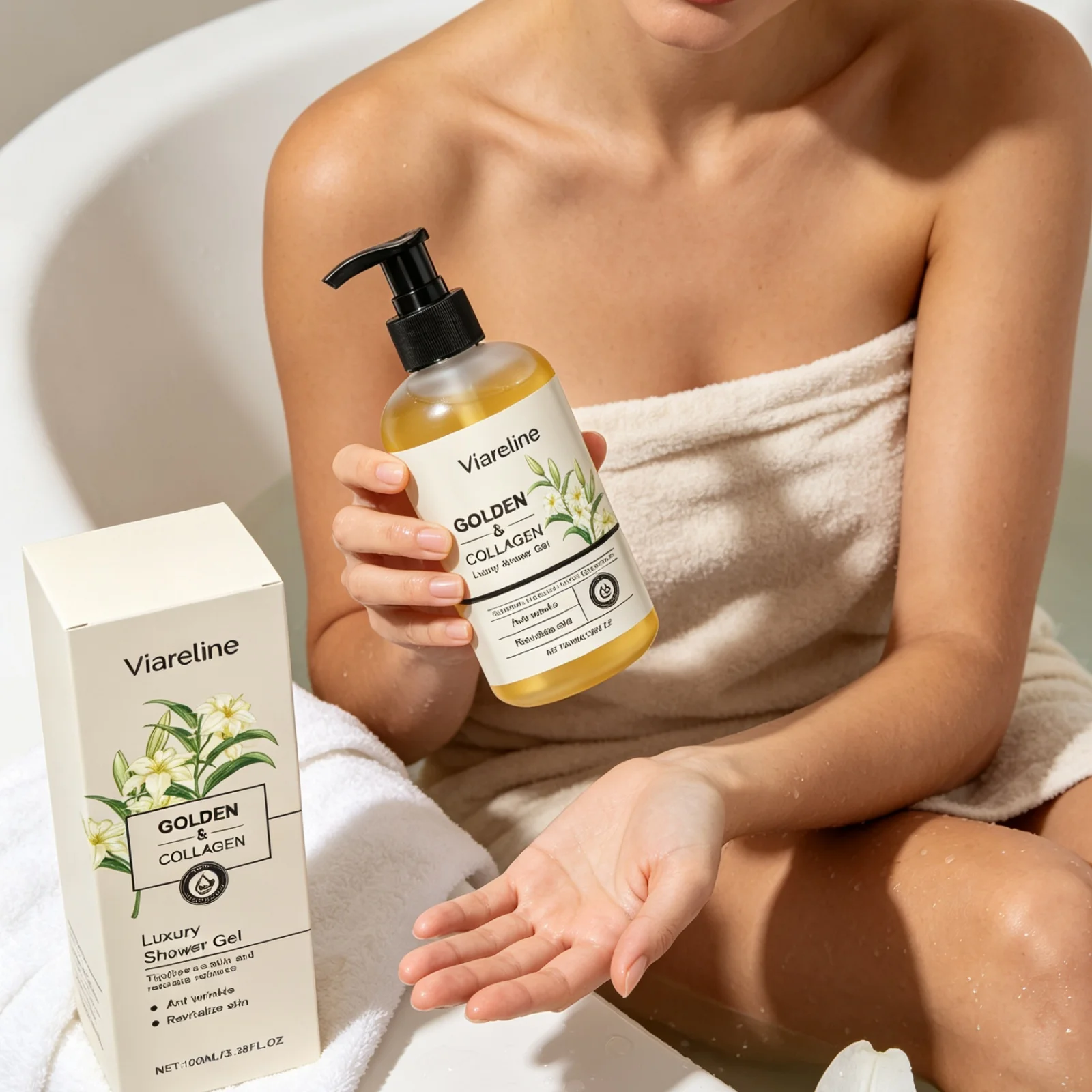 Viareline Collagen Body Wash Tighten Body Skin Improve Dullness Brightening Skin Complexion Long Lasting Fresh Scent Shower Gel