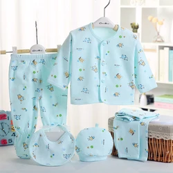 5PCS Newborn Baby Clothing Cotton Infant Boy Girl Sets Print Long Sleeve T-Shirt Pant Hats Baby Suit Toddler Clothes 0-3M