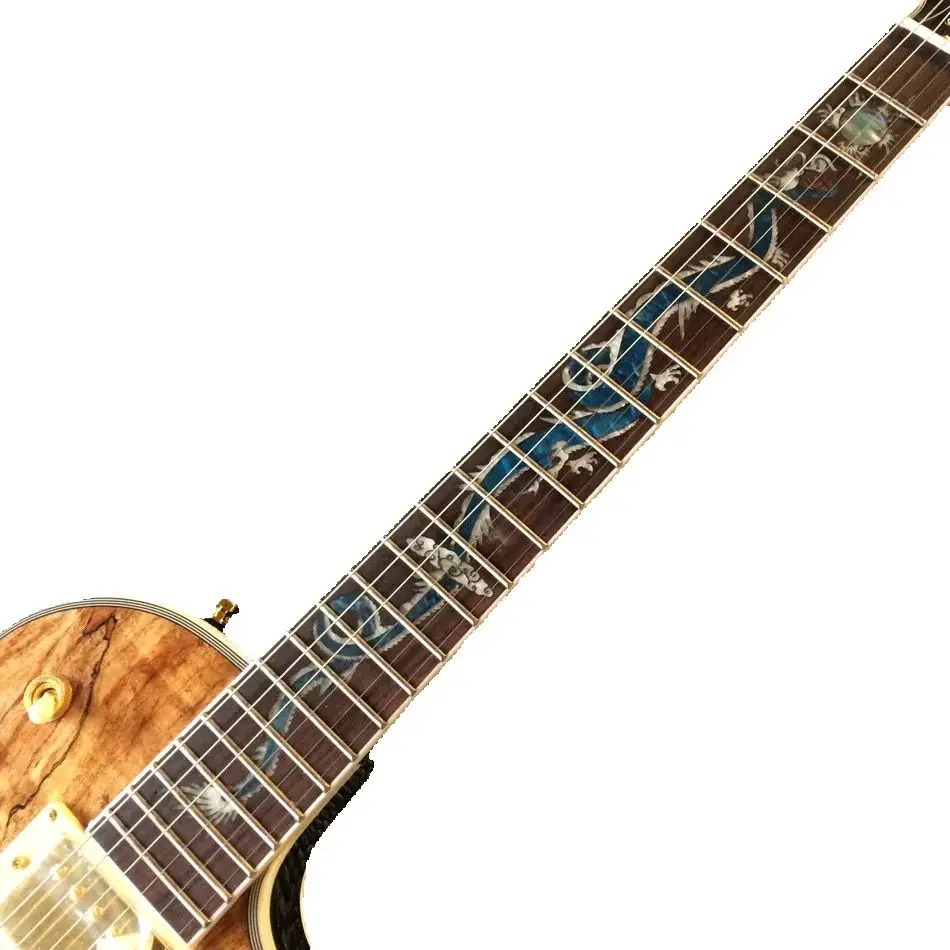 High quality customized electric guitar, real abalone mother inlaid with dragon, rosewood fingerboard, gold hardware