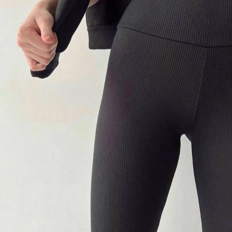 200g/350g/450g Women Leggings Winter Lamb Fleece Solid Color Casual Warm Pants High Waist Stretchy Lady\'s Ribbed Seamless Tights