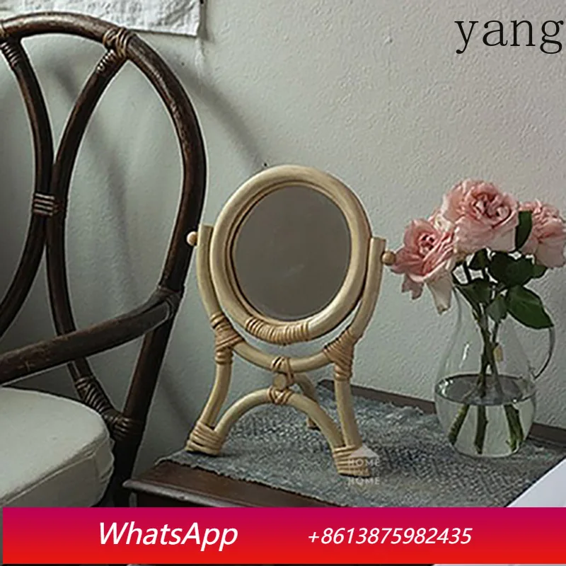 

Yjw Nordic rattan decorative mirror rattan mirror hand-woven bed and breakfast I makeup mirror desktop