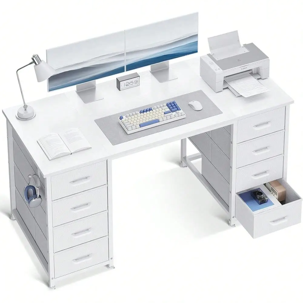 

standing desk l shaped desk tableInch White Computer Desk With 8 Fabric Drawers, Modern Office Desk With Large Storage For Home