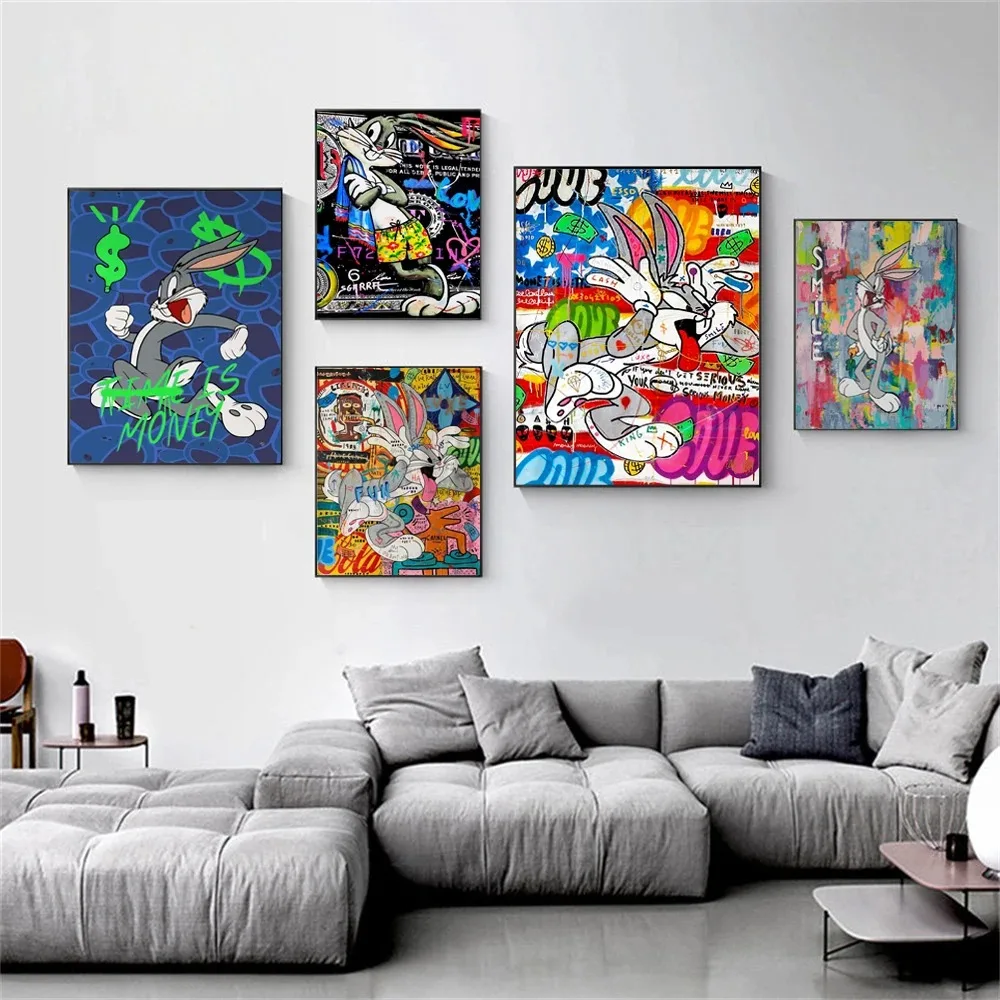 MINISO Bugs Bunny Banksy Pop Art Canvas Print Bugs Bunny Graffiti Pop Wall Art Poster Pop Art for Living Room Home Decor