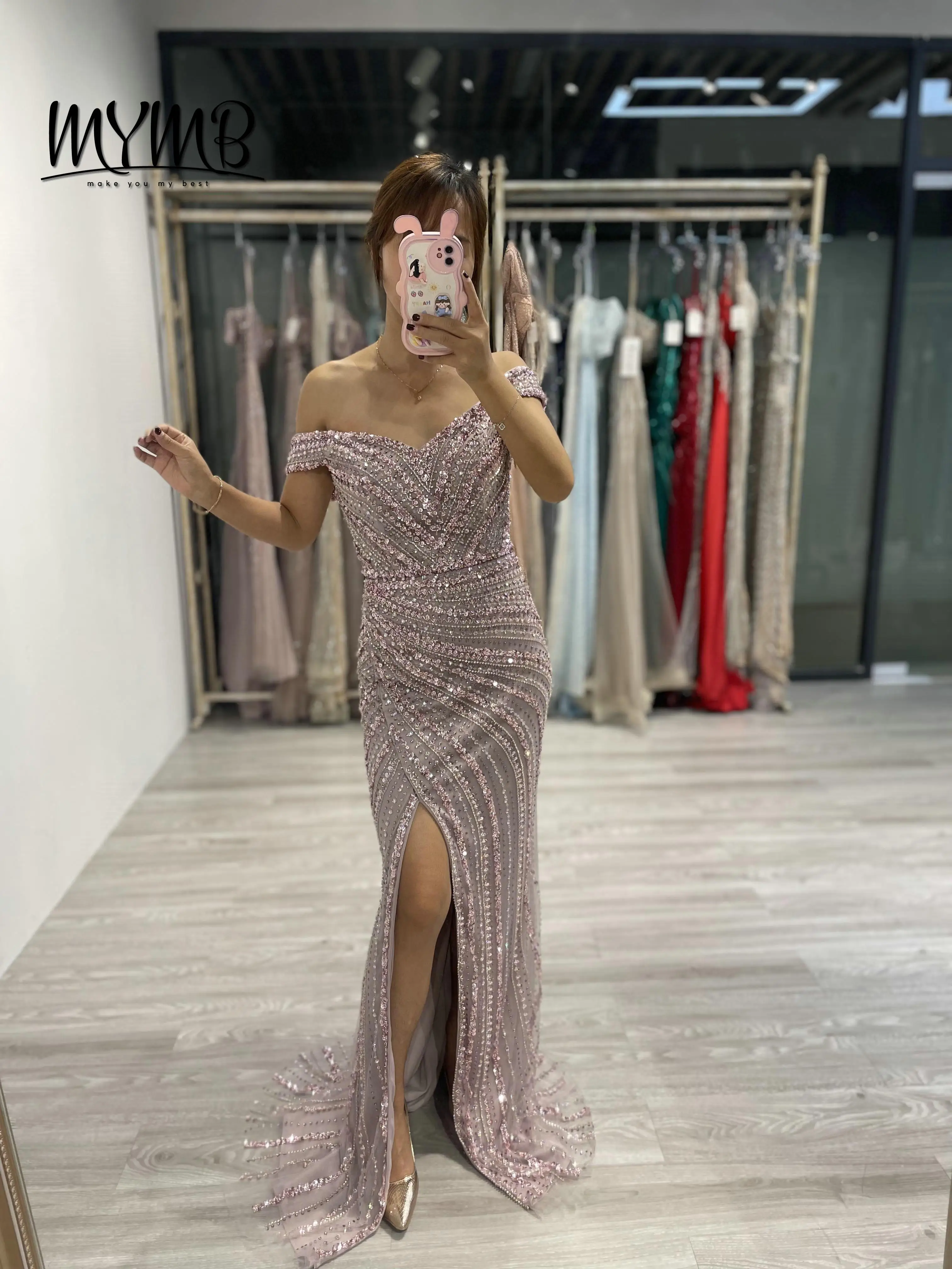 MYMB Luxury Pink Champagne Short Sleeves Strapless Sweatheart Neck Slit Couture Dress Dresses Women Casual Vestidos DSL62482-3