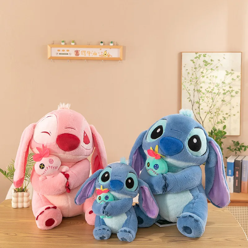 Animation New Disney Lilo & Stitch Plush Toy Cute Angel Girl Birthday Gift Bolster Stuffed Doll Room Decoration Kawaii Kid Toys