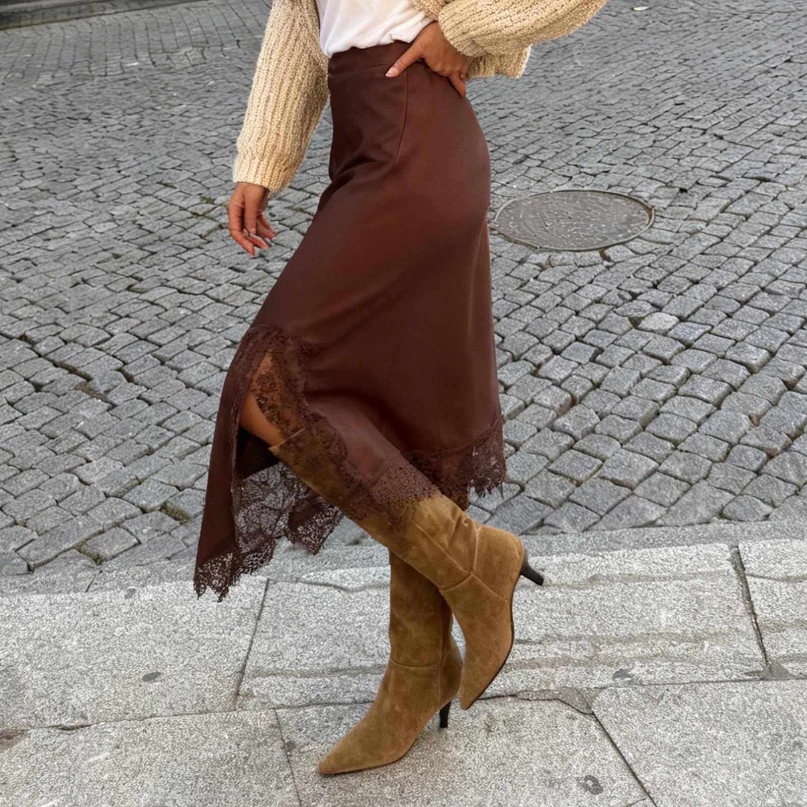 Vrouwen rok elastische taille kant patchwork onregelmatige zoom zijsplit casual uitgaan rokken