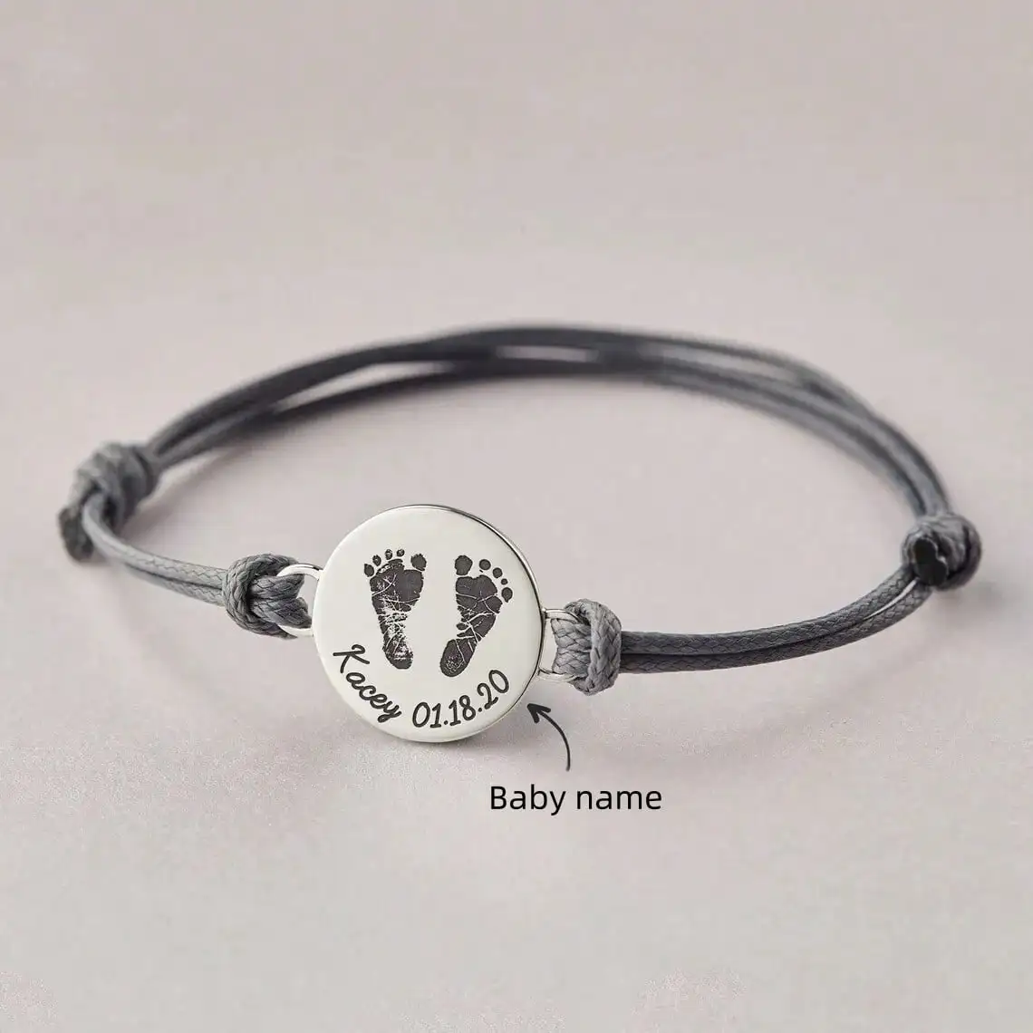 

DOREMI Custom Baby Bracelet Personalized Rope Adjustable Carved Baby Footprint Handprint Stainless Steel Jewelry For Men Mom