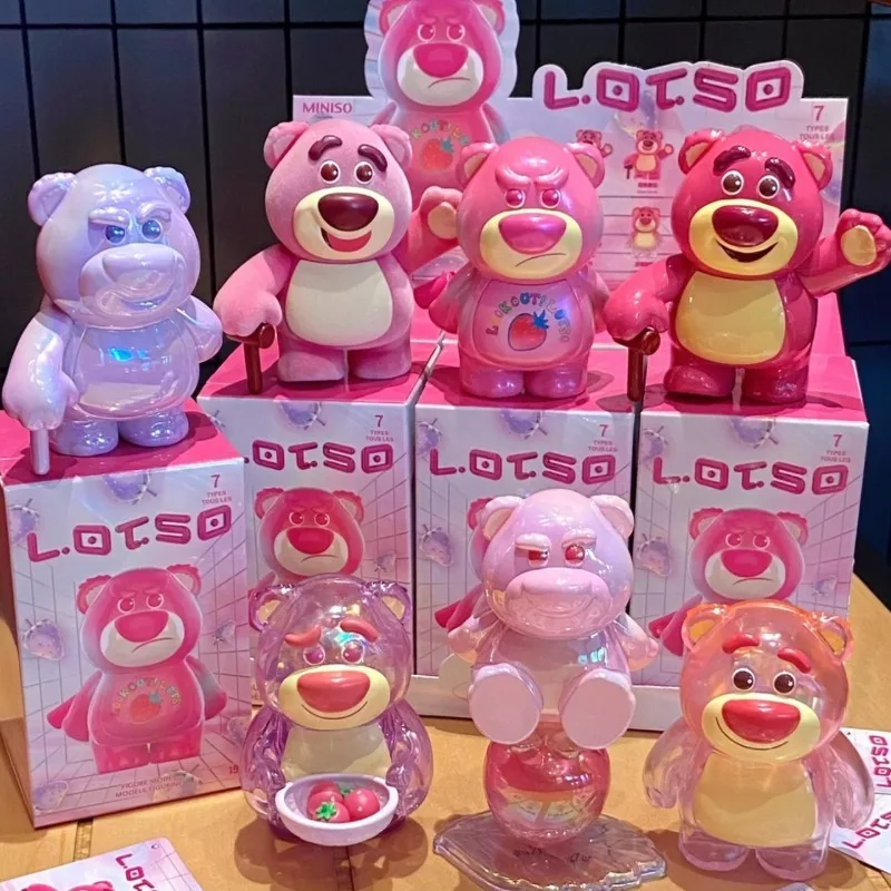 MINISO Disney-figura de oso de fresa versátil, caja ciega Lotso, Toy Story, Lotso, figura de Anime, decoración misteriosa, lindo juguete de regalo