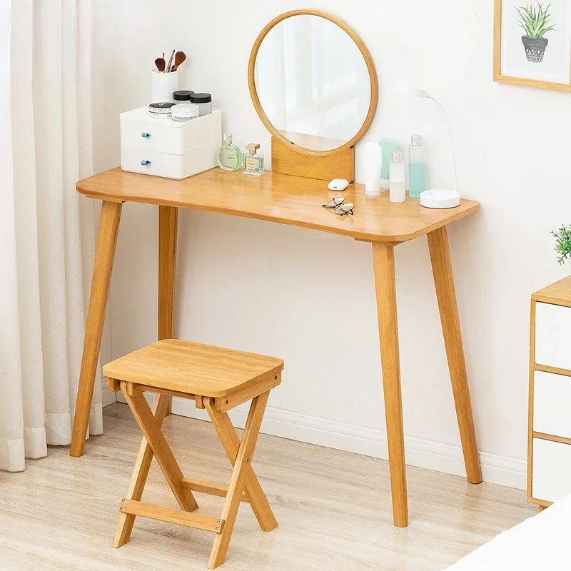 Multifunctional Dressing Table,Simple Makeup Furniture with Mirror Stool, Smooth Rounded Corners Dressers,Elegant Vanity Station