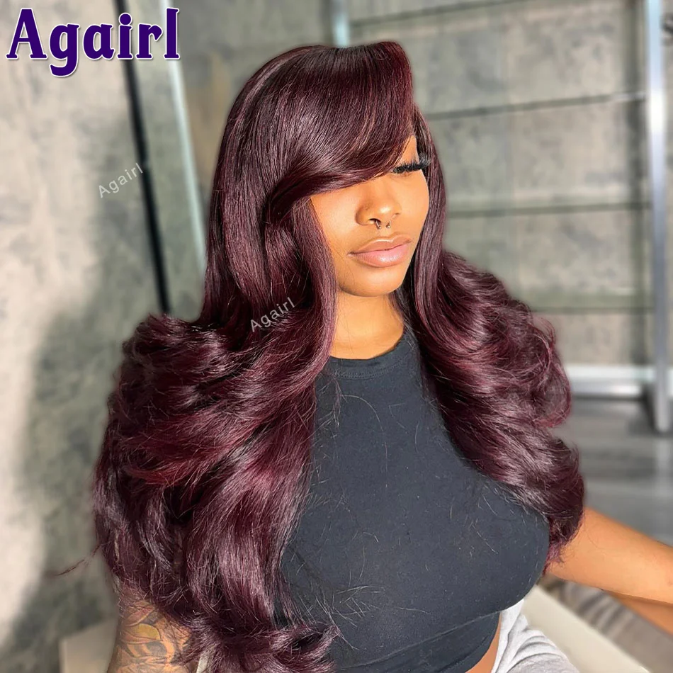 

32Inch 13x4 13x6 Dark Red 99J Body Wave Lace Frontal Wig Colored Lace Front Human Hair Wigs For Black Women 6X4 Lace Closure Wig