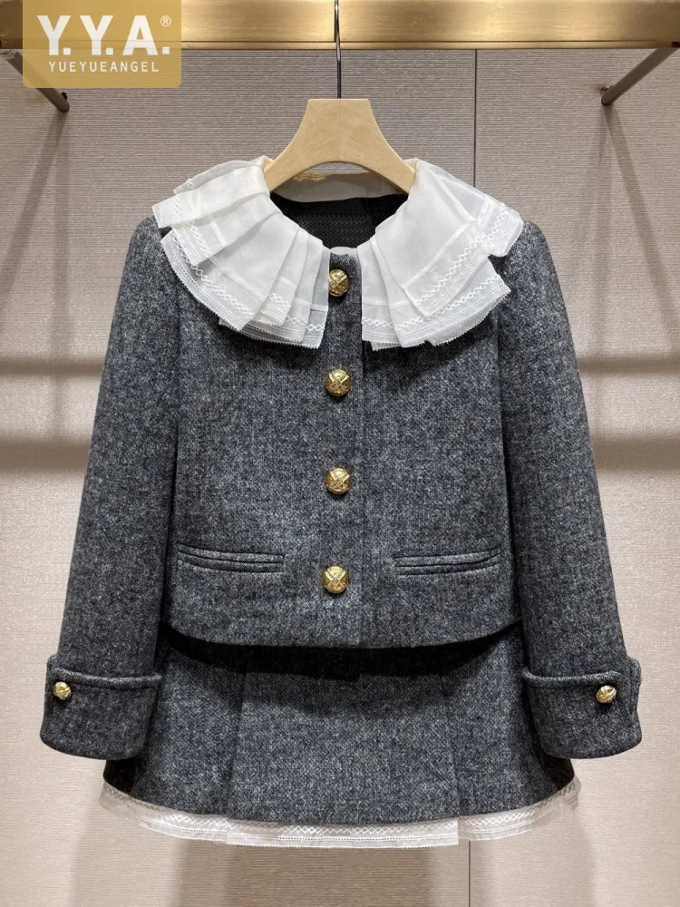 

Элегантное женское повседневное короткое пальто с кружевным воротником в стиле пэчворк, однобортный комплект из двух предметов, цвета, элегантное женское пальто с длинным рукавом