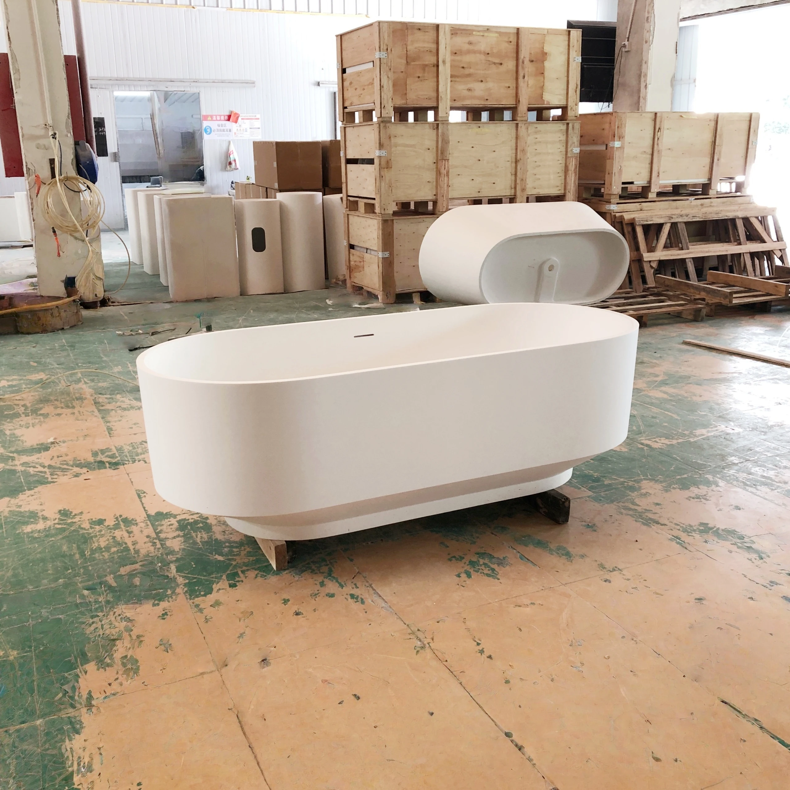 %& Luxury Matte White Artificial Stone Freestanding Bathtub Modern Design Oval Shape Indoor Bathroom Hotel Use Eco-Friendly 5 Ye