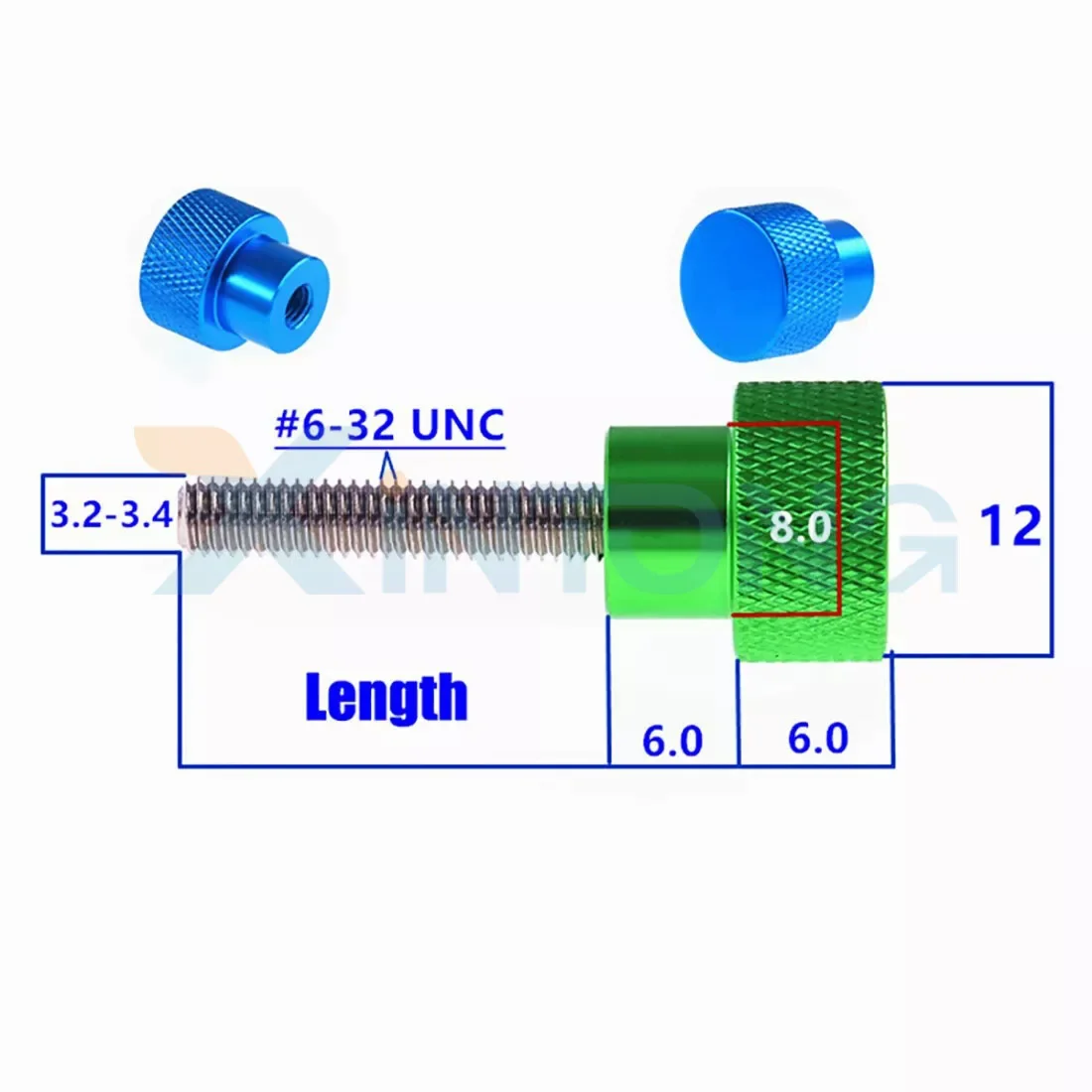 調整可能な刻み付きネジ、ハンドターンノブボルト、DIY修正、高、アルミニウム合金、ステンレス鋼、UNC、 #6-32、2個