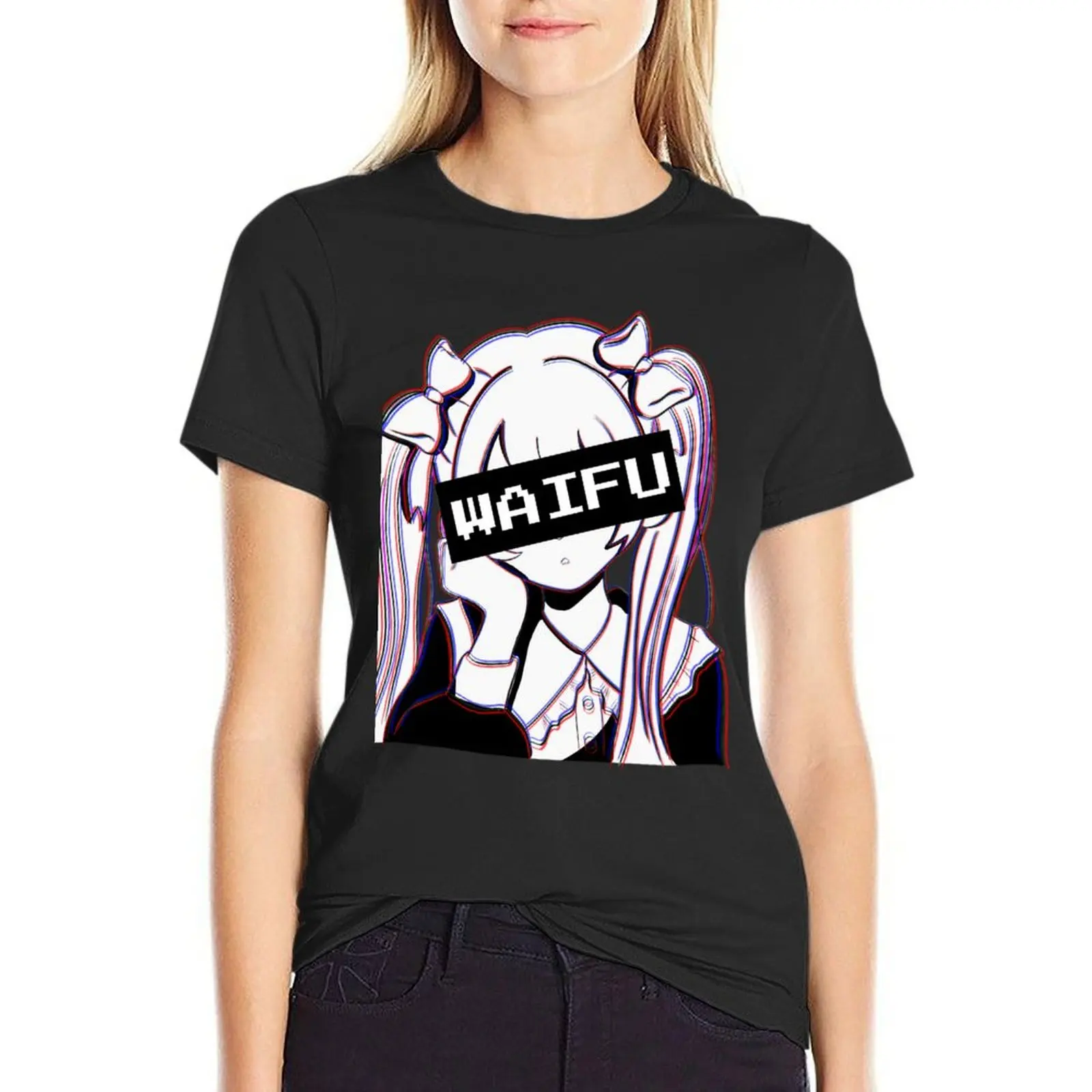 Waifu glitch, anime girl T-Shirt new edition tees customs design your own summer tops black t-shirts for Women