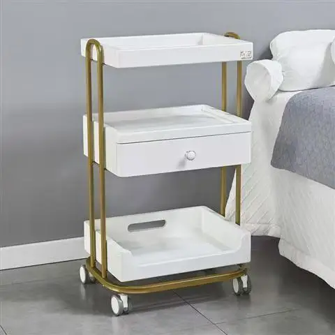 High-End Original Light Luxury Trolley for Beauty Salon Skin Management Car with Wooden Storage Shelf Metal Plastic Tool Car