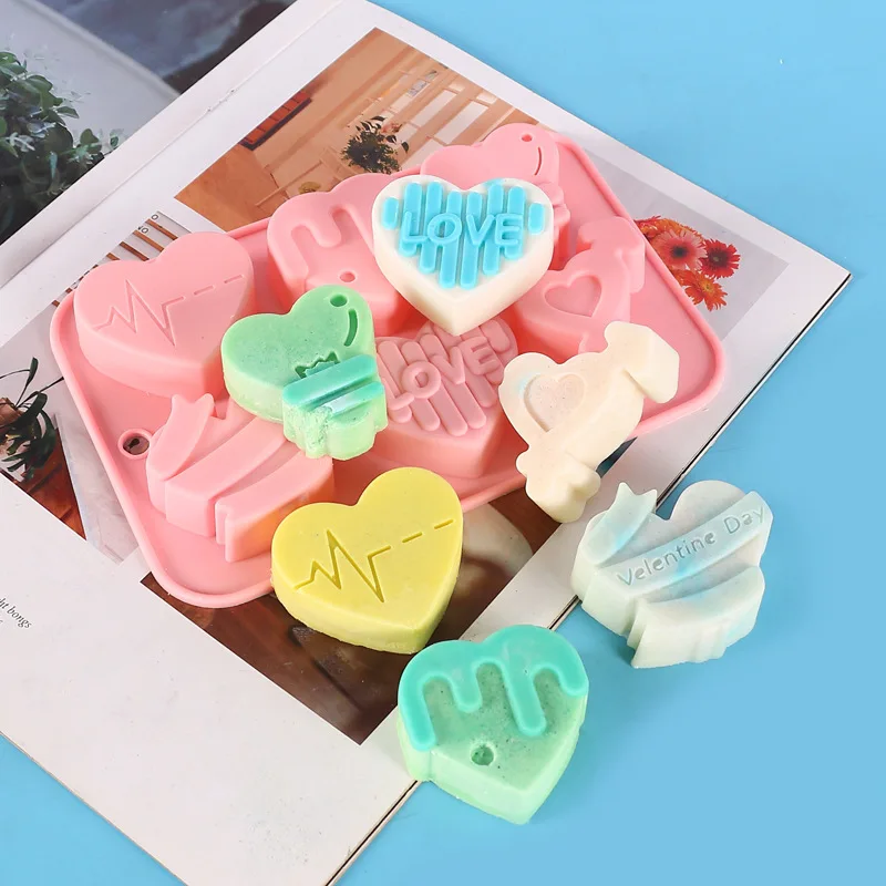 1/2pcs 6 Holes Love Silicone Candy Mold DIY Heart Shaped Candle Soap Mould Chocolate Pudding Jelly Cake Decoration Baking Tool