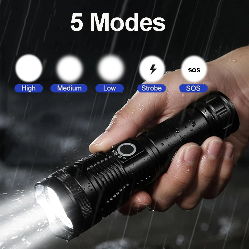 Leistungsstarke Wiederaufladbare LED-Taktische Taschenlampe, Superhelle Handlampe für Notfälle, Wandern und Jagd – Detail 2