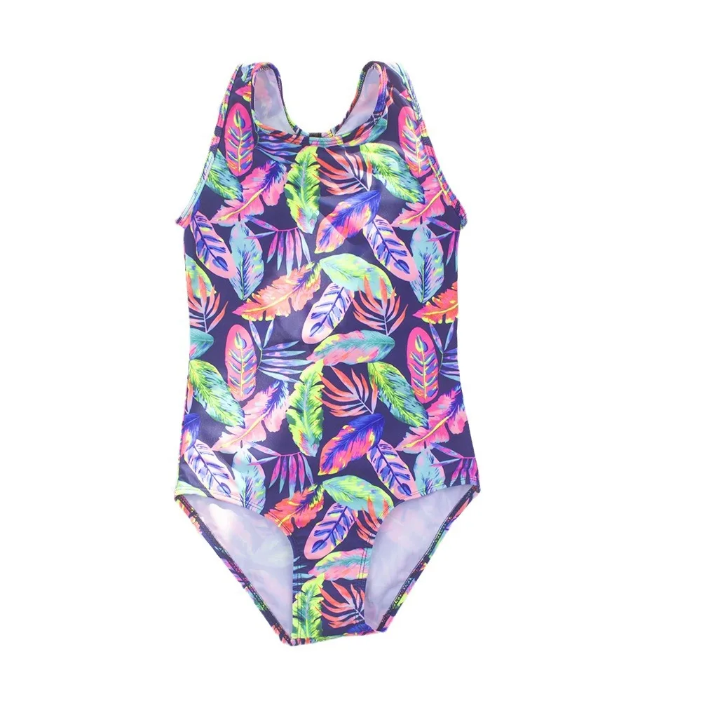 5-14 Years Leaf Print Kids Girls One Piece Swimsuit Summer Beach Girl Monokini Children Students Teens Swimwear Bathing Suit