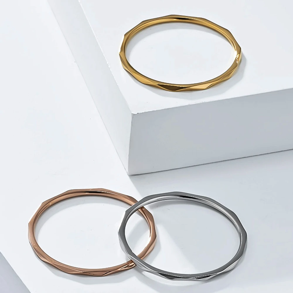 1mm Thin Stackable Ring Rhombus Surface Stainless Steel Knuckle Geometric Jewelry for Women Girl Party Gift Accessories