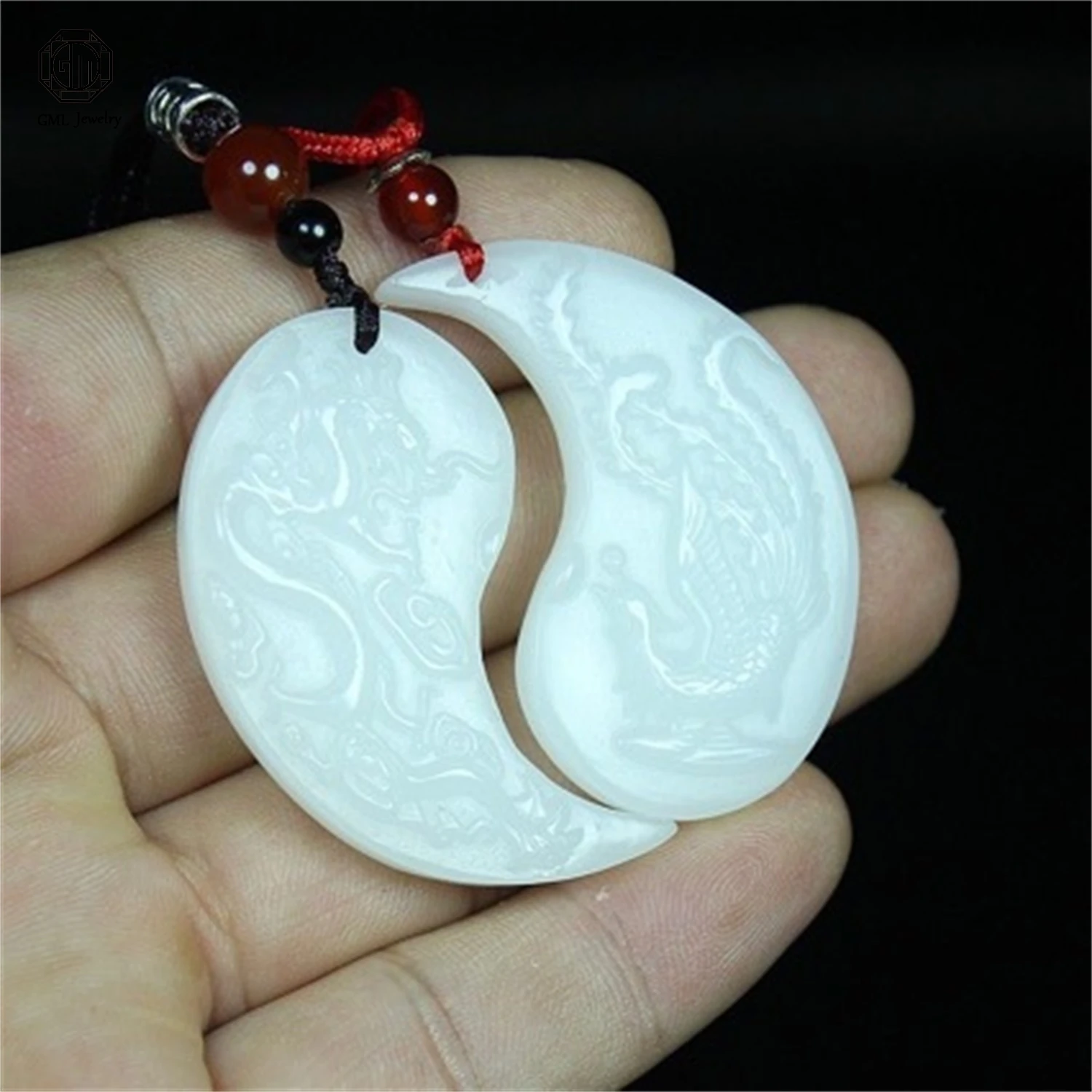 Natural Outer Mongolian Golden Silk Jade Dragon Phoenix Pendant Pair Couple Necklace Traditional Chinese Style Lucky Symbol Unis