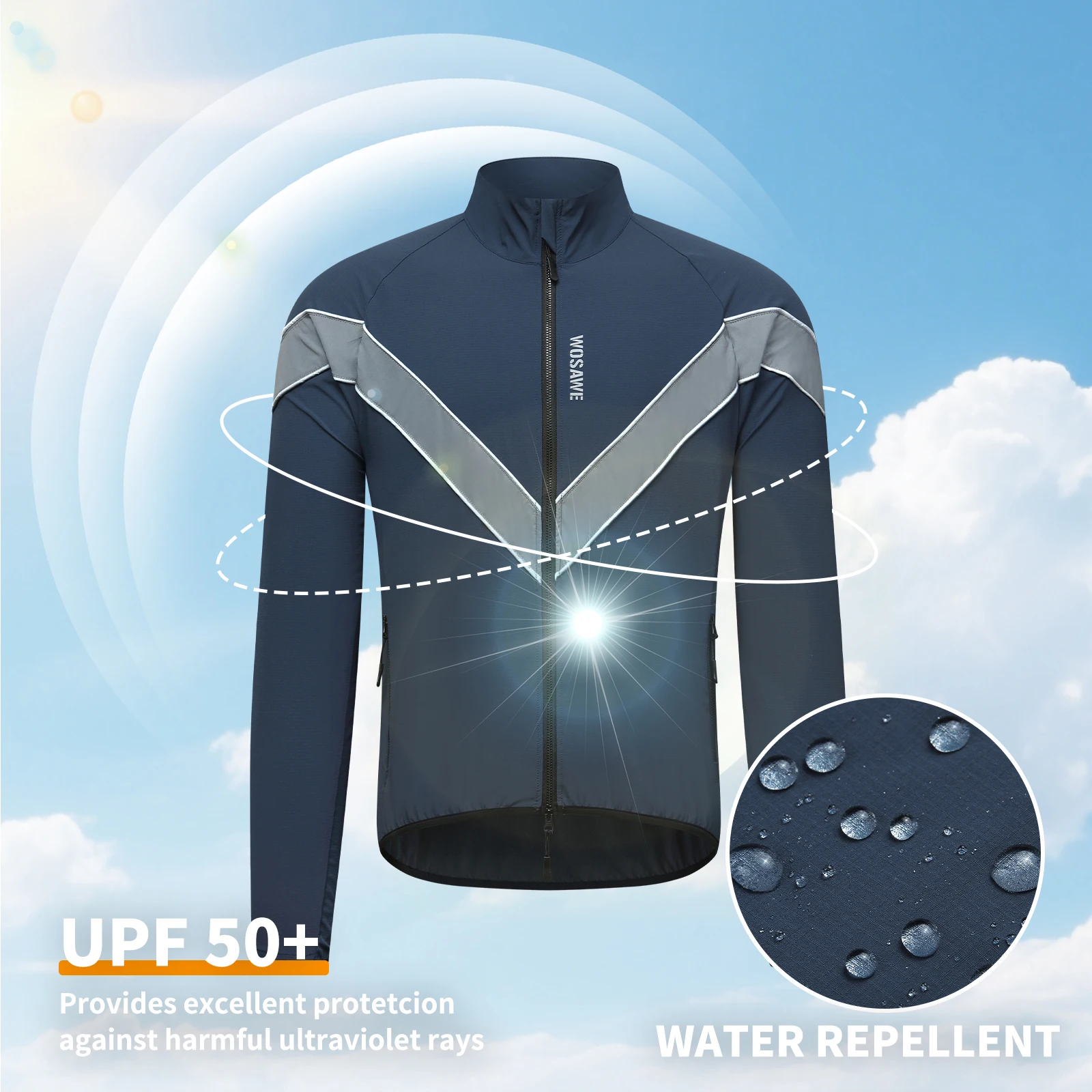 Men's Windproof Cycling Jacket - WOSAWE - close-up view