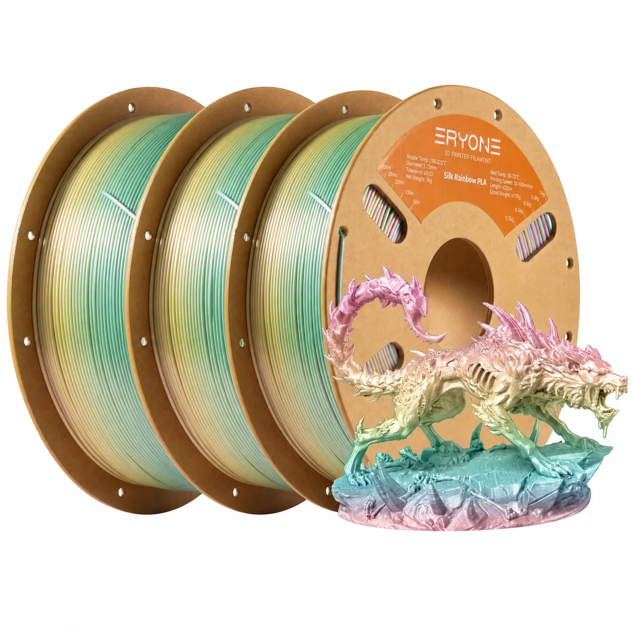 

Eryone 3KG Rainbow PLA Filament 3d print,Big Sale Multicolor Available,silk rainbow pla filament 1kg/spool
