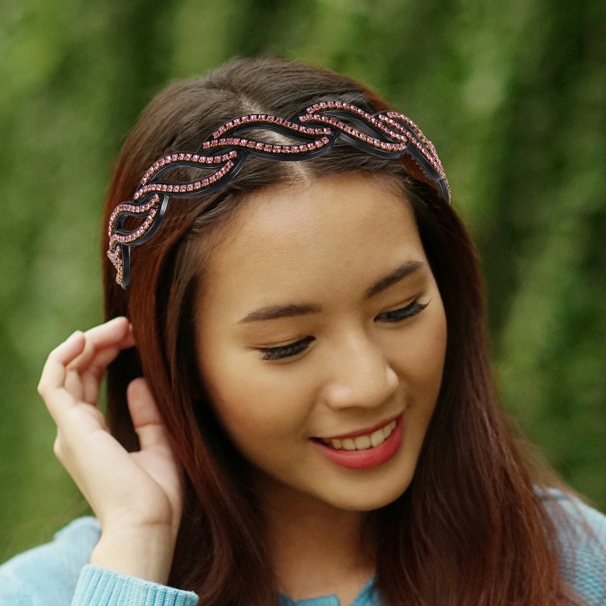 

3pcs Rhinestone Headband Leaf Crystal Hair Band Teeth Accessories Women Beach Banquet Party White Blue Pink