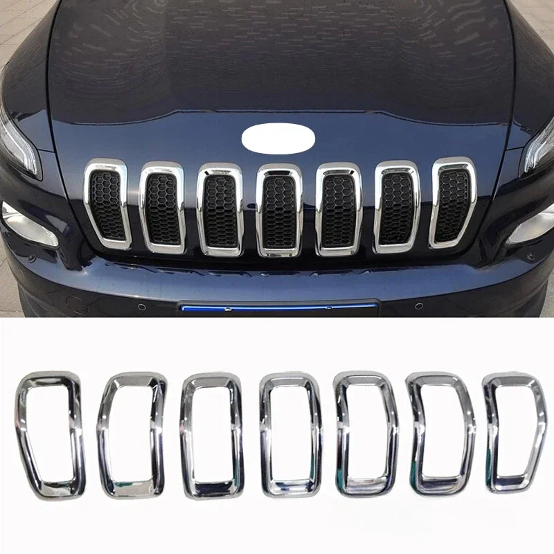 

7PCS ABS Chrome Front Grills Grill Frame Around Cover Trims For Jeep Cherokee 2014 2015 2016 2017 2018