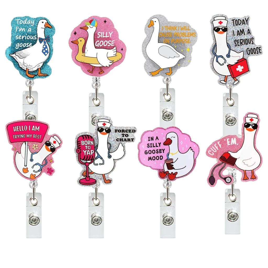 Retractable Badge Reel, Funny Silly Goose Acrylic ID Badge Clip for Healthcare Workers, Extend Up to 25.6 Inch