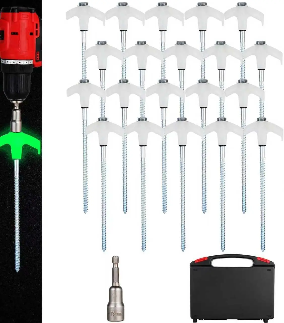 

Набор из 20 прочных винтовых колышков для палаток, 8-дюймовые анкеры для грунта с шестигранной головкой и коробкой для хранения