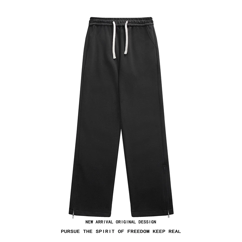 Spring Straight Sweatpants Men's Fashion Zipper Design Wide-Leg Mopping Casual Pants Trendy Male Solid Color Loose Trousers