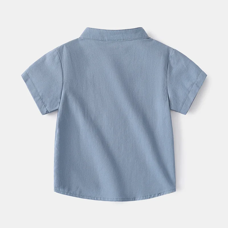 2024 Summer Boys V-Neck Shirts Children Short Sleeves Shirts Korean Version Style Baby Solid Color Casual Blouse 2-7Years