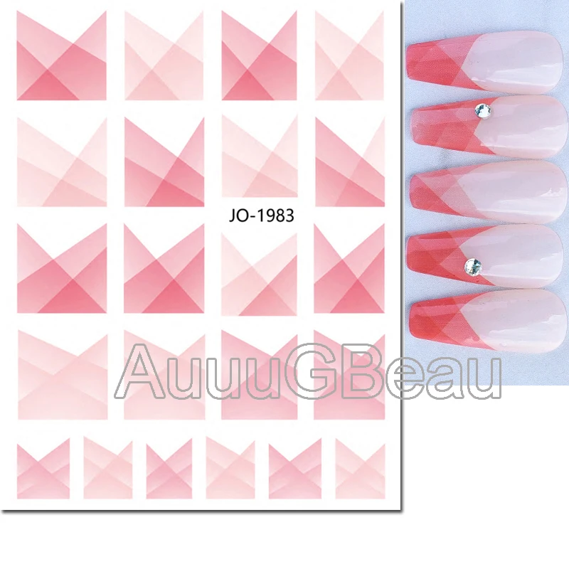 3d Nail Art Decals Geometric Lines White French Tips Marbles Waves Adhesive Sliders Nail Stickers For Nail Tips Manicure