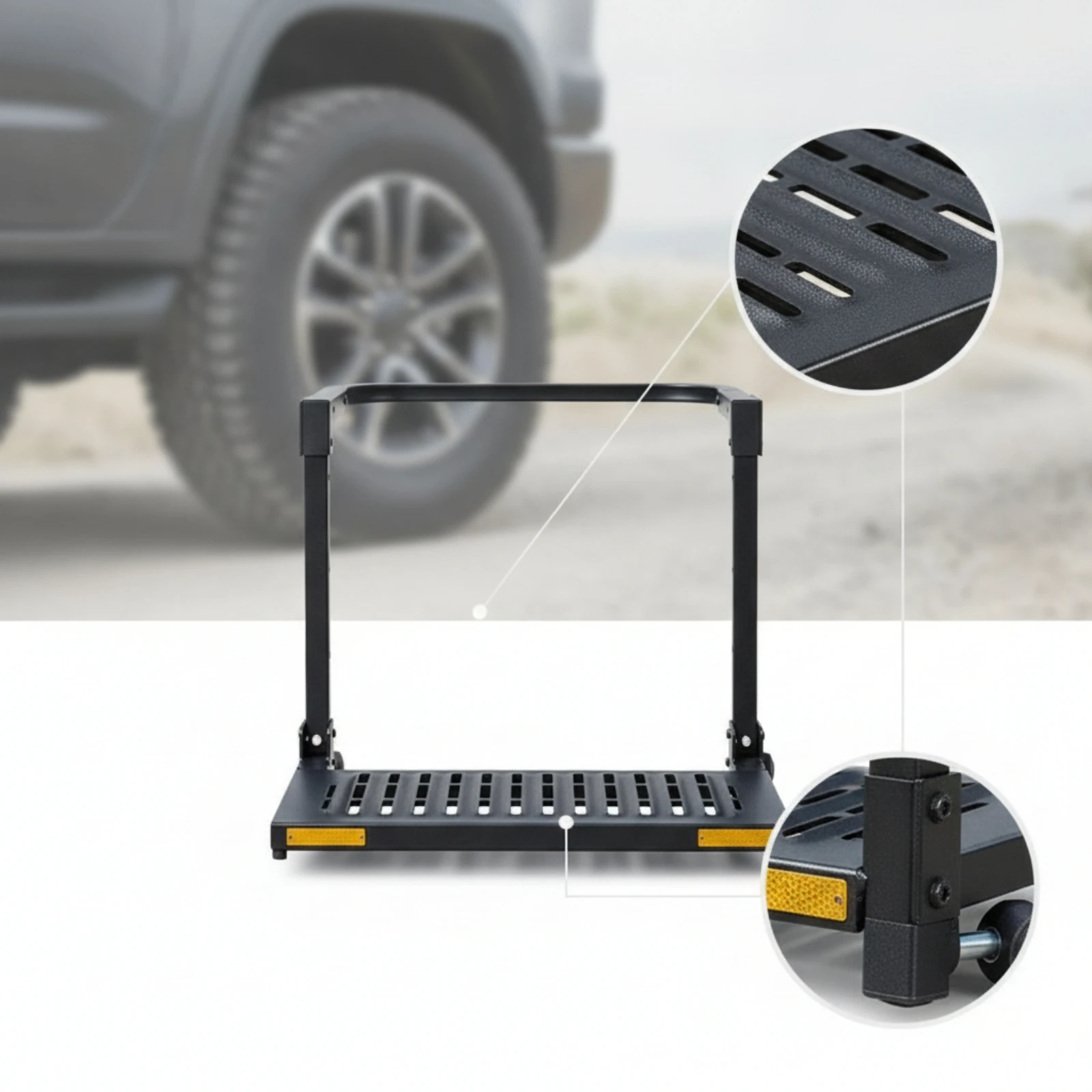 Adjustable Tire Step with Handhold Long-Lasting Vehicle Wheel Step Platform Portable Compact for Truck Owners, Roof Rack Loading