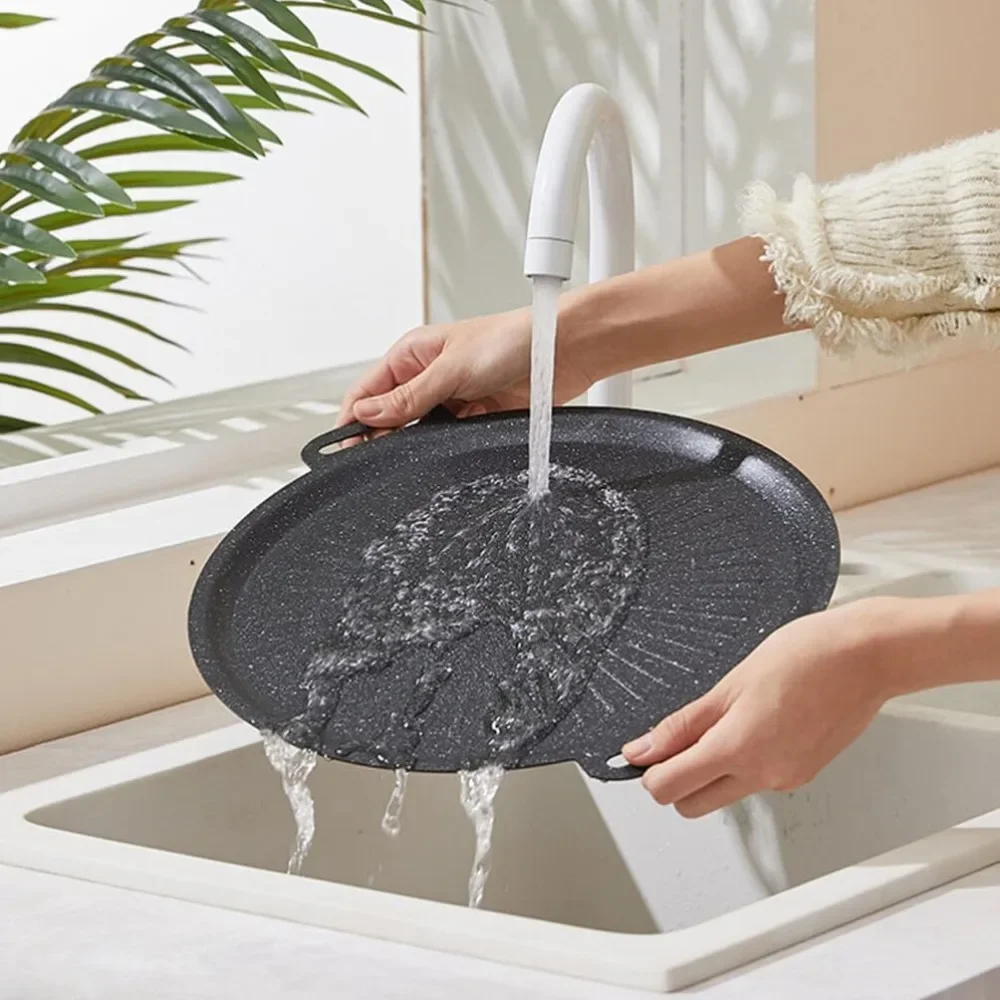 Loyang Pemanggang Anti Lengket Oval Tebal Besar Wajan Pemanggang Steak Baja Karbon Multifungsi Mudah Dibersihkan Bbq Korea